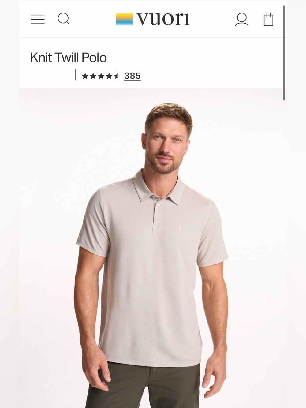 Vuori Knit Twill Polo Men Medium Stretch Wicking Work Casual Golf Comfort V1004